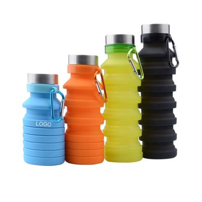 China Customized Sustainable Logo ECO BPA Free Foldable Sports Drinking Collapsible Silicone Water Bottle for sale