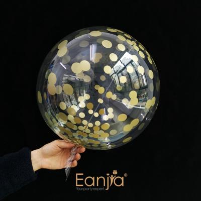 China Gift Toy Gift Toy Eanjia 18inch Printed Confetti Gold Bubble Balloons Pre Stretched Bobo Globos For Birthday Gift Clear Transparent DIY for sale