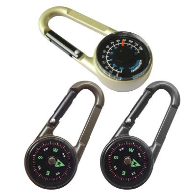 China Pointing Carabiner Mini Compass Multifunctional Metal Guide Smart Rising Compass With Thermometer Key Chain for sale