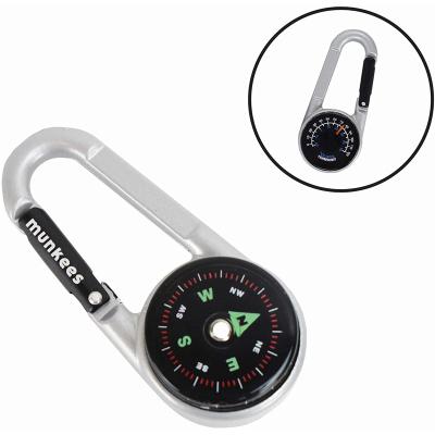 China Pointing Guide Carabiner Compass With Multifunction Chain Head Thermometer Buckle Durable Zinc Alloy Liquid Filled For Outdoor for sale