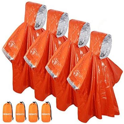 China Bachelor Waterproof Clothing Emergency Survival Raincoat Emergency Covers Reusable PE Thermal Covering Poncho for sale