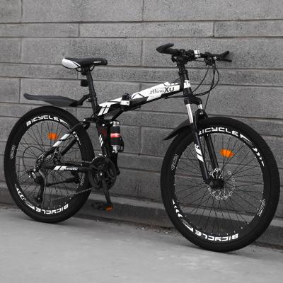 China Double speed variable folding steel mountain bike disc brake soft shock road tail bicycle man and women adult female students cool 2022 for sale