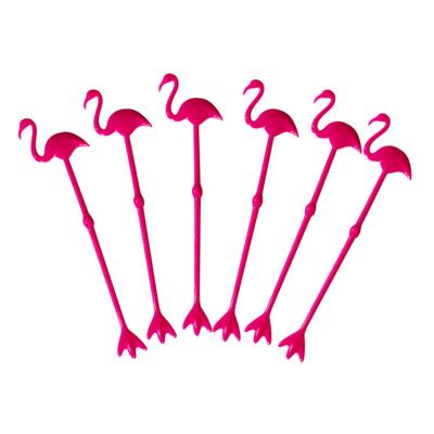 China 6pcs Disposable Cocktail Stirring Rods Flamingo Mixing Sticks Drink Shake Spoons Flamingo Stir Plastic Pink Spoon Sticks for sale