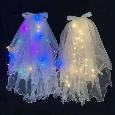 China Hot Selling Veil Bachelor Party Supplies White LED Wedding Veil Pearl Bridal Shower Gifts Bride To Be Gifts for sale