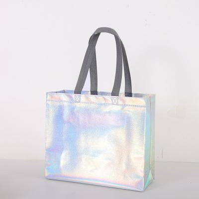 China Shiny Reusable Grocery Tote Bag Holographic Water Resistant Nonwoven Tote Bag With Handle Foldable Bag For Birthday Party Wedding for sale