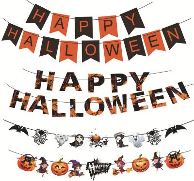 China Paper Party Supplies Happy Halloween Paper Banner Flag Flower Halloween Party Decoration for sale