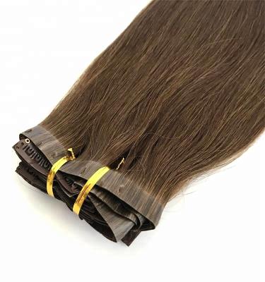 China High Quality Regular Skin Weft PU Seamless Wave Clip In Hair Extensions Russian Cuticle Aligned Remy Hair for sale