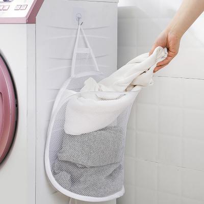 China Minimalist Net Dirty Sundries Clothes Storage Basket Household Bathroom Organizer Laundry Wall Hanging Foldable Storage Bag for sale