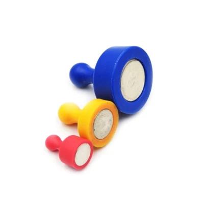 China Industrial Strong Plastic Coated Round Magnets NdFeB Magnet Note Magnetic Push Pins For Office for sale