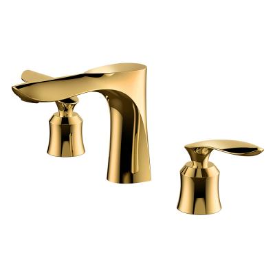 China Hot And Cold Mixed Gold Faucet Three Piece Thermostatic Water Faucets Basin Three Hole Bathtub Faucet for sale