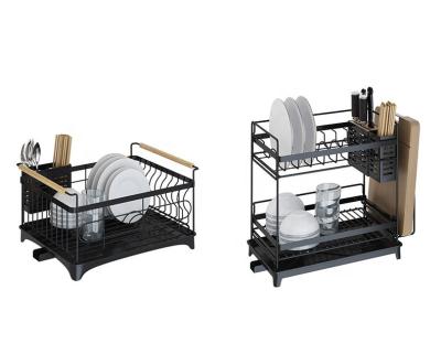 China Best Selling Sustainable Stainless Steel Kitchen Sink Dish Dryer Rack Home Wood Handle Dish Rack for sale