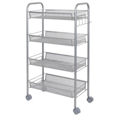 China Metal Stocked Mesh Storage Trolley Tray Rolling Bathroom Rolls Trolley Kitchen Rack Shelf Shelf for sale