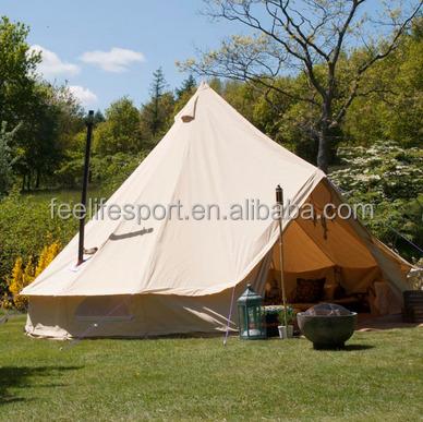 China 2016 new high quality steel tube style canvas bell tent with stove chimney flue for outdoor camping for sale