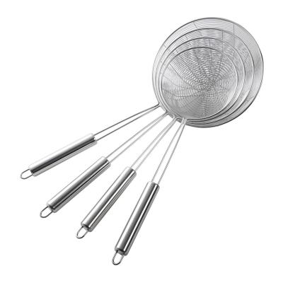 China Sustainable Round Bottom Stainless Steel Strainer Cooking Utensil Hot Pot Frying Strainer Mesh Leak for sale