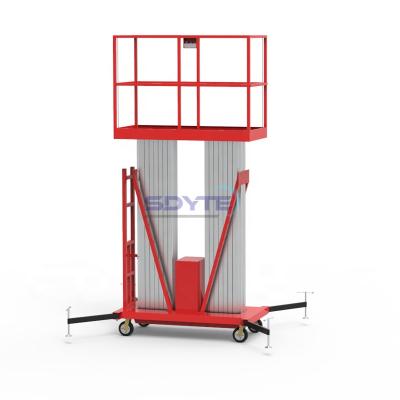 China Hotels Aluminum Hydraulic Mast Lift Platform 8M Single Column Lift Single Mast Lift for sale