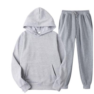 China 2021 QUICK DRY Solid Color Pullover Sweatshirt Hooded Suit Sports Unisex Unisex Two Piece Suit Hoodie Set for sale