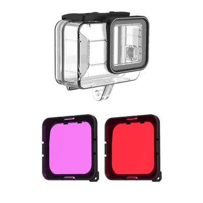 China Suitable Newest 40M Waterproof 40M Underwater Case with Red and Purple Lens Filters for GoPro Hero 8 Camera for sale