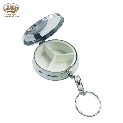 China Fashion environment high quality three in one portable custom pill box metal pill key chain for sale