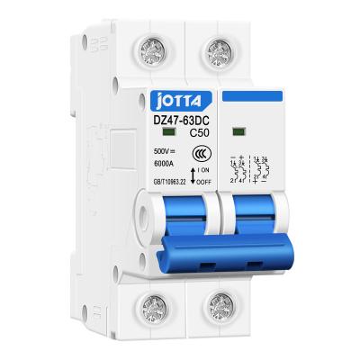 China JOTTA DC Miniature Circuit Breaker 500V 2P 50A For Solar PV System 6000A for sale