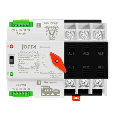 China Automatically switch to emergency power supply after double power transfer switch 3P 100A 220V Auto-manual power outage JOTTA W2R PC Type Rail Mounted ATS for sale