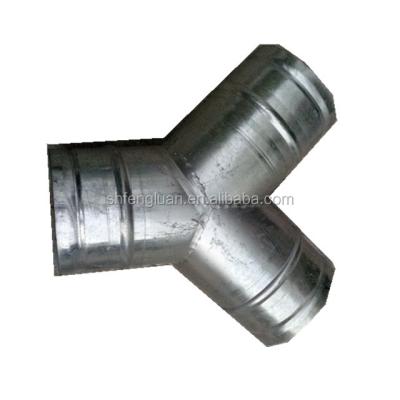 China Long Lifespan HVAC System Spiral Duct Elbow Galvanized Steel Spiral Duct Accessories Y Tee for sale