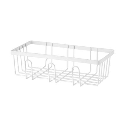 China Multifunctional Sustainable Hanging Metal Shelf Basket White Wire Mesh Kitchen Storage Basket Wall Mounted for sale