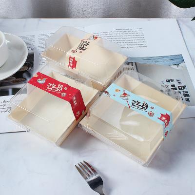 China Biodegradable Disposable Wooden Food Containers Take Out Cake Sushi Tray Lunchboxes With LIDS for sale