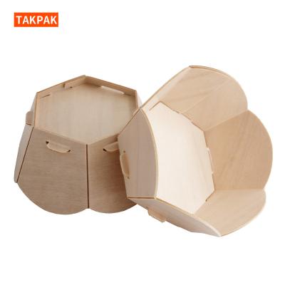 China Biodegradable Dessert Snacks Flower Disposable Wooden Bubble Tart Cupcake Shaped Container Box for sale