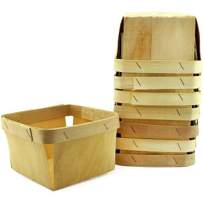 China Wooden Vegetable Basket Berry Fruit Container Wood Biodegradable Picnic Party for sale