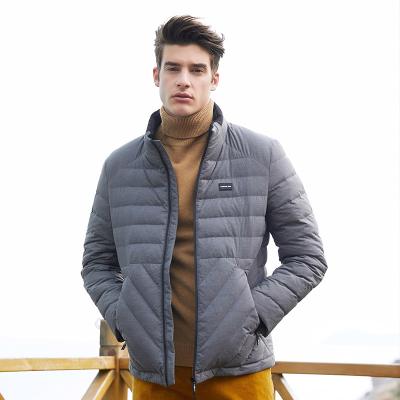 China Anti-wrinkle mens black high quality packable hooded light weight short soft material down jacket for sale