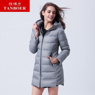 China Tanboer New Style Fashion Custom Made Breathable Windproof Viable Blue Overcoat Down Jacket Popular High Quality Women for sale