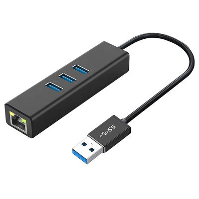 China Black Aluminum Desktop USB 3.0 Hub to RJ45 Adapter 10/100/1000 Gigabit Ethernet LAN Network Ethernet to USB Adapter for Windows PC for sale