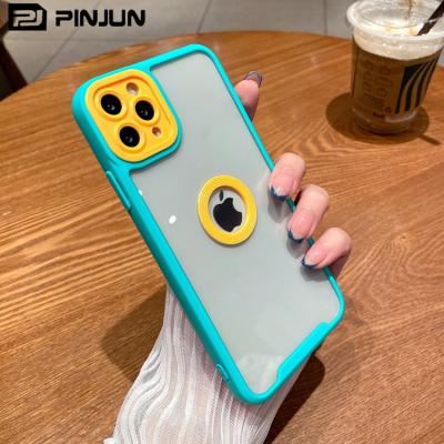 China Clear shockproof colorful bumper phone case with logo hole for iphone 12 pro iphone 12 13 11 acrylic hybrid tpu anti-drop cover device for sale