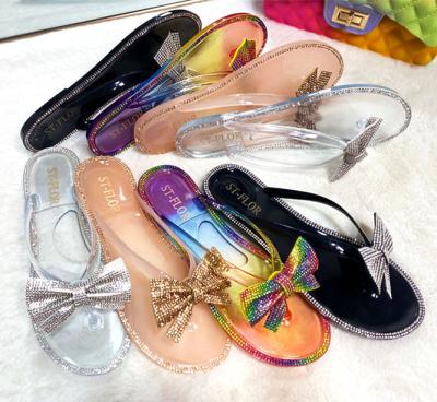 China The Beach Flip Flops, Colorful Diamond Bows, Flat Bottom Women's Fashion Trend Summer Women's Slippers for sale