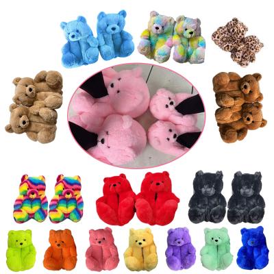 China SHOCK ABSORBING Teddy Bear Slippers 2021 Girls Teddy Bear Slippers For Women Bedroom Fuzzy Teddy Slippers Wholesale Plush New Style New Arrivals for sale