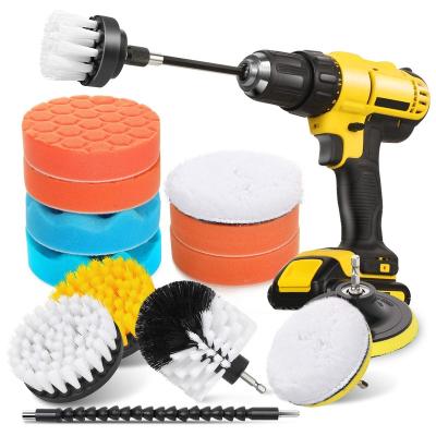 China PP/Plastic 16 Pcs Drill Brush Clean Car Affecting Kit Polishing Buffing Pads Soft Pile Power Scrubber with Extend Attachment for sale