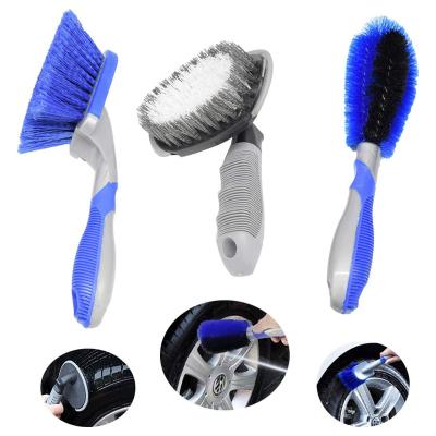 China Car Carpet Brush 3Pcs Premium Wheel Rim Brush Hand Brush Super Clean Professional Ergonomic Soft Handle For All Tire Car Bike Cleaning Motorcycle for sale