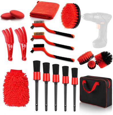 China Wholesale 19 Pcs PP/Plastic Car Wash Tools Kit Drill Clean Brush Detailing Brush With Bag For Auto Interior Exterior Washing for sale