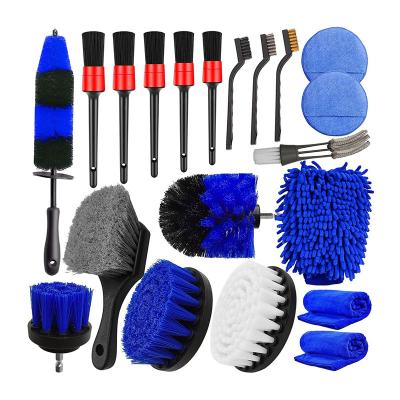 China 20pcs PP/Brass/Stainless Steel/Microfiber Car Wheel Tire Cleaning Brush Washing Detailing Kit Wheels Rim Drill Detailing Brushes for sale