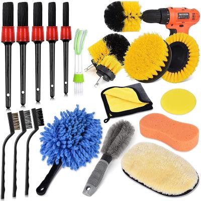 China High Quality Removable PP/Brass/Stainless Steel Brush Car Detailing Brush/Microfiber Drill Waxing Sponge For Interior Exterior Washing for sale