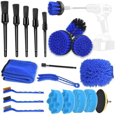 China PP/Plastic 21 Pcs Car Cleaning Tools Kit Detailing Brush Set Drill Brushes Polishing Sponge Pads For Wheels Dashboard Interior Exterior for sale