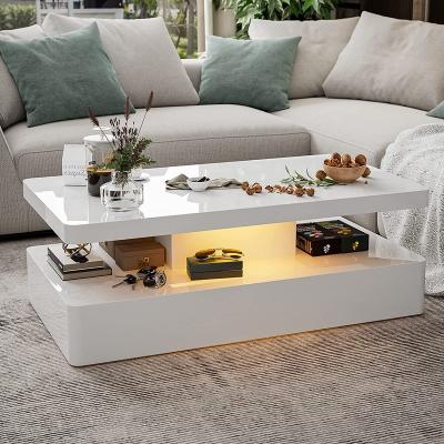 China 2022 New Arrival Extendable Living Room Furniture High Glossy White Coffee Table With LED Lights for sale