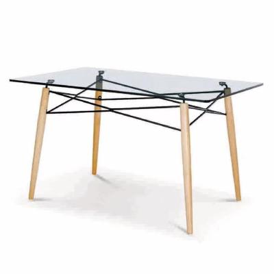 China Cheap Tempered Glass Tops Dining Table Factory Price Tempered Glass Dining Tables Top With Wooden Legs For Home Ministry Restaurant for sale