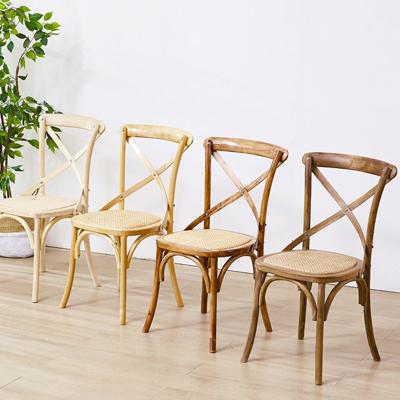 China Vintage Modern Wholesale Wooden Cross Back Chair With Rattan Seat Banquet Wedding Chair For Party Hotel Restaurant for sale