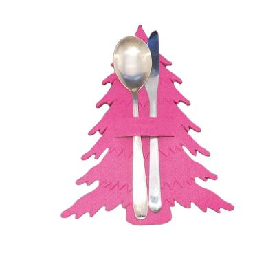 China Felt Sustainable Christmas Tree Design Spoon Forks Bag Decorative Party Ornaments Tableware Cutlery Holder for sale