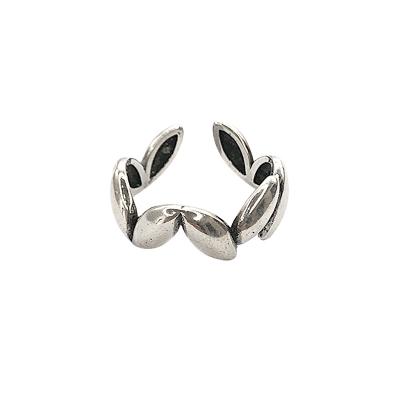 China Aobao Non-fading 925 Sterling Silver Leaf Feather Shape Rings Silver Opening Adjustable Rings For Men Or Woman for sale