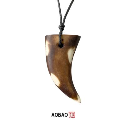 China Non Tarnish Aobao Factory Direct Sale Men Tribal Tooth Leather Pendant Necklace for sale