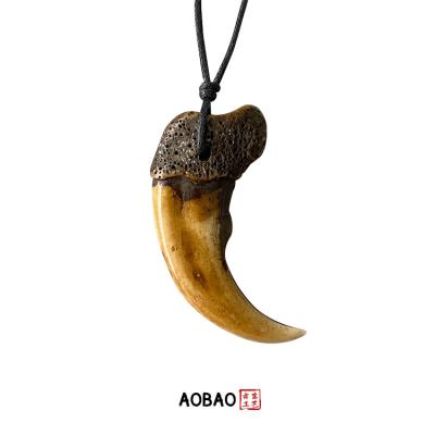 China Non Tarnish Tribal Africa Style Aobao Beast Claws Yaks Bone Necklace Man Tusks Necklace Pendant Cool Jewelry Imitation Retro Headscarf for sale