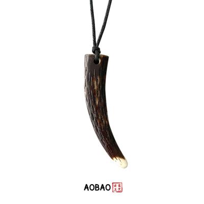 China Non Tarnish Aobao Vintage Handcrafted Necklace For Women Men Unisex Resin Engraved Wax Leather Rope Necklace Pendant for sale