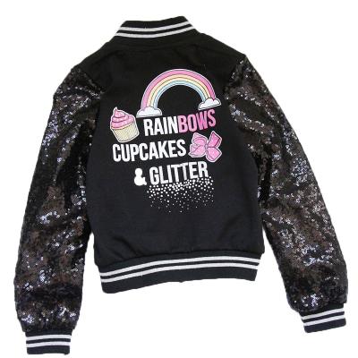 China Fashion Sequined Print Bomber Jacket Little Girl Denim Jacket Viable Sequined Sleeves Denim Jacket for sale